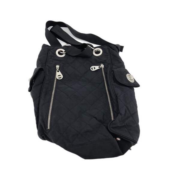 Baggallini Black Large Tote | Silver Hardware Detail - Picture 1 of 5